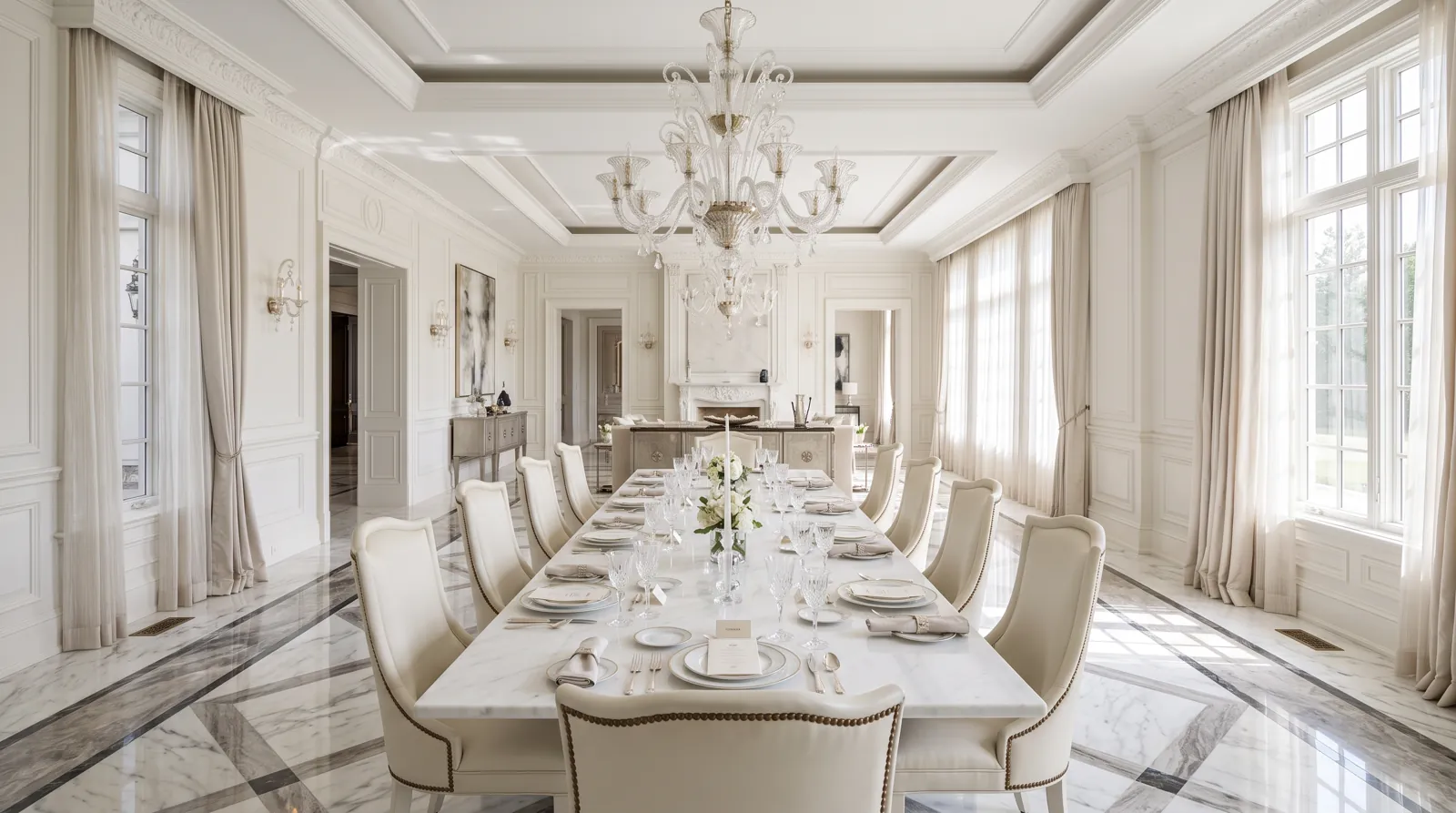 Formal dining room set for twelve