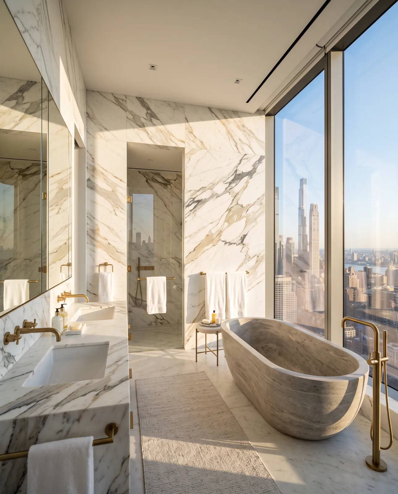 Marble bath with a Manhattan view