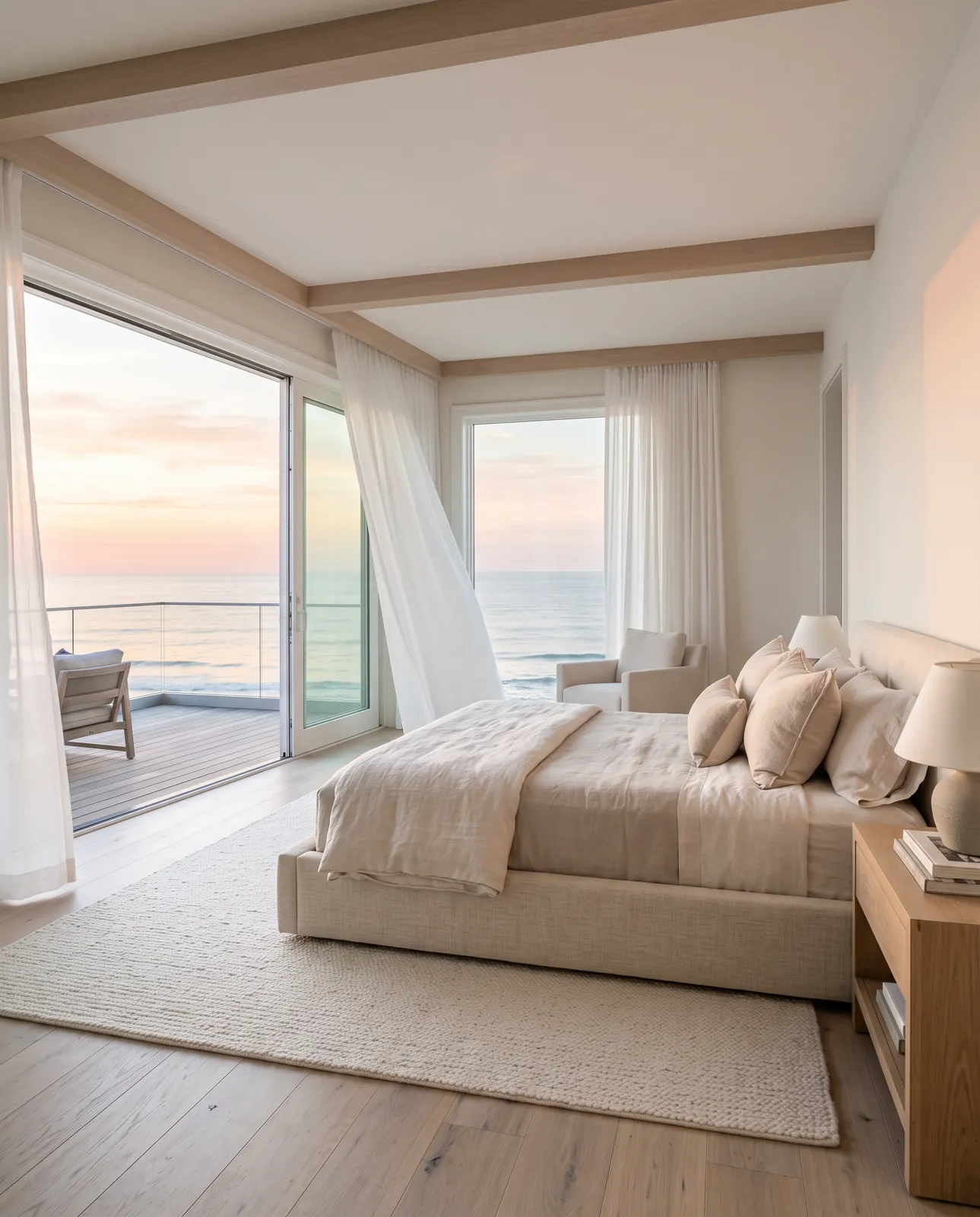 Shore house bedroom at sunrise